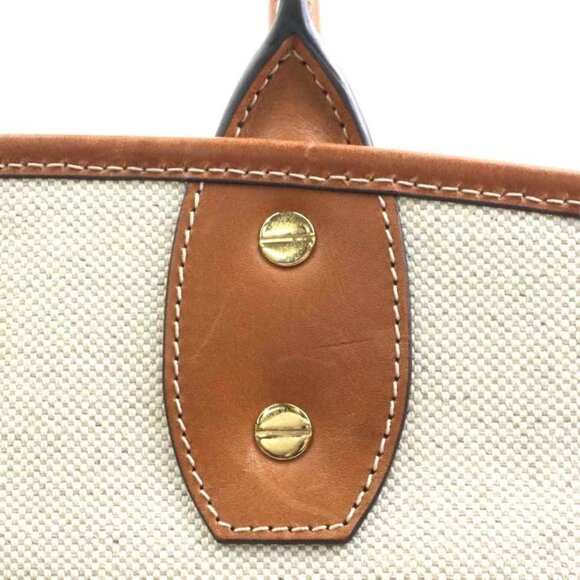 Auth Salvatore Ferragamo Gancini Handbag Off White/Brown Canvas/Leather - Picture 12 of 16